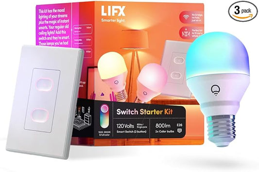 LIFX Starter Kit, Smart Color 800 Lumen Bulbs, Smart Switch Compatible by LIFX