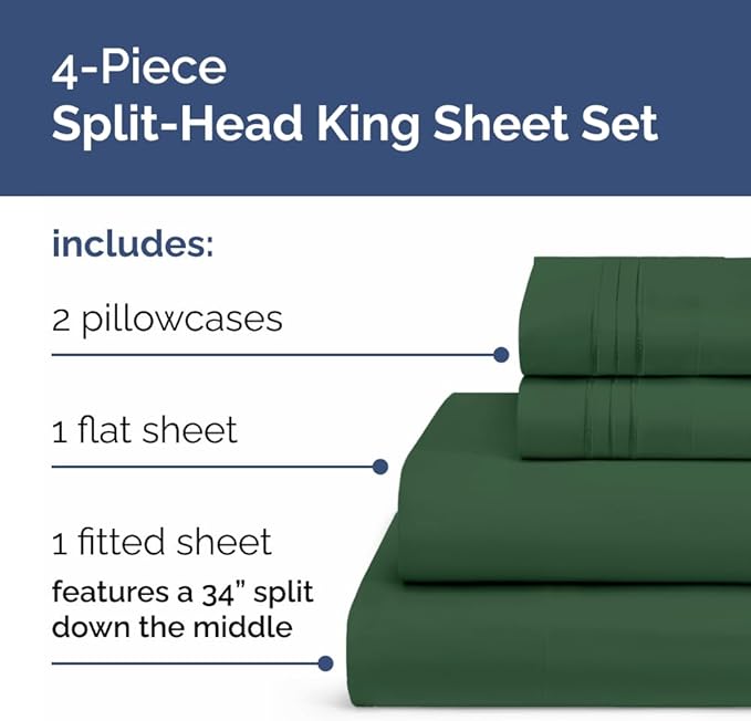 Split Head King Sheet Set – 4 Piece Flex Split Top King Sheets - Image 2