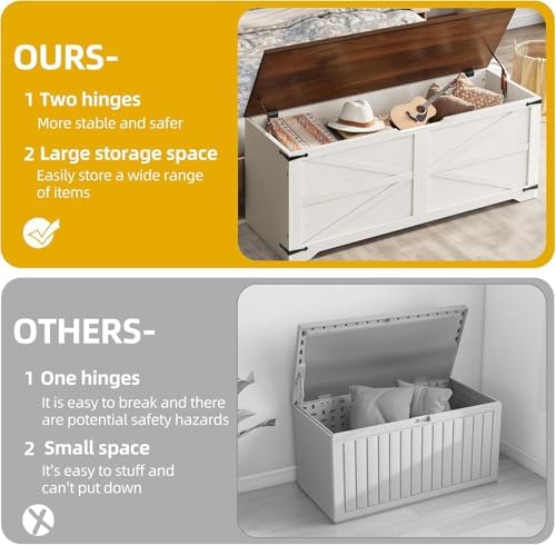 dwvo storage bench 47.2", hidden storage, slow-close hinges, side view