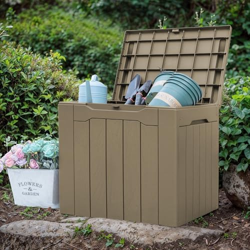 gunji 30 gallon small deck box outdoor waterproof, side view