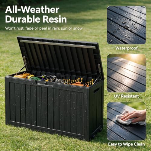 90 gal deck box,waterproof resin outdoor storage gas, close-up detail