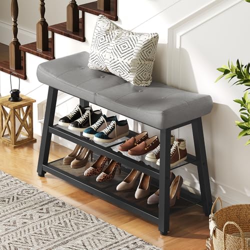 yatiney shoe bench, 3-tier shoe rack, entryway bench shown in use