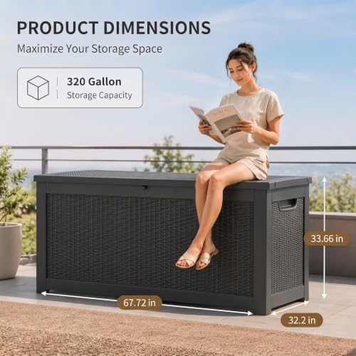 350 gallon extra large outdoor storage box，resin waterproof, close-up detail