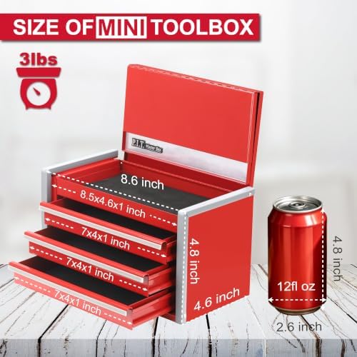 p.i.t. mini tool box,3 drawers small metal toolbox, close-up detail