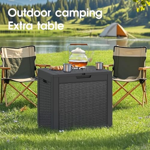 outdoor storage box waterproof, 35 gallon deck box showing dimensions