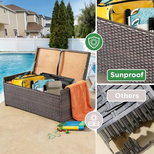 prohiker 2-in-1 wicker deck box bench, all-weather 55, side view