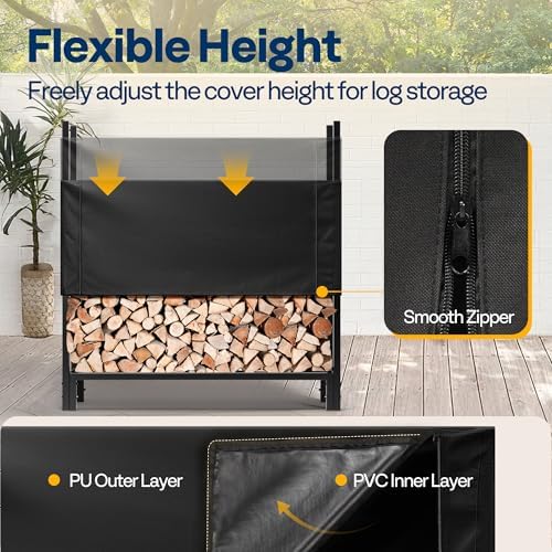 vivohome upgraded heavy duty 4 ft firewood rack, side view