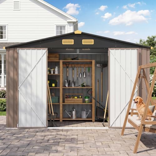 ironck storage shed, 9.7 x 7.7 ft tool shown in use