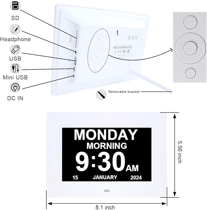 ybest 7 Inch Extra Large Day Date Time Digital Day Calendar Clocks - Image 7