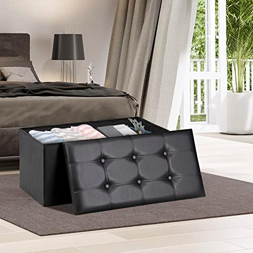zenstyle 30inches storage ottoman bench, folding footrest stool shown in use