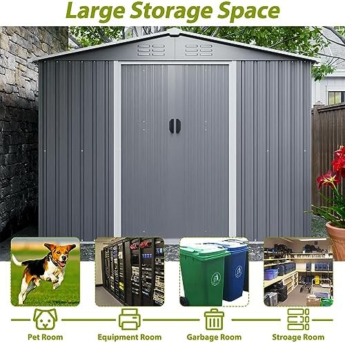 yopto 8x6 ft outdoor storage shed with roof,waterproof, front angle view