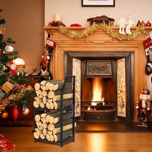 vygrow firewood rack for indoor, 2-tier firewood holder, side view