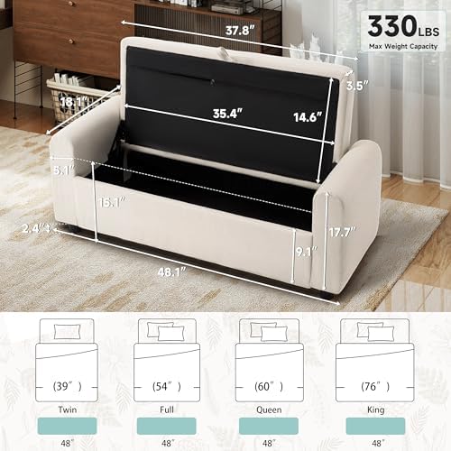 ottoman with storage, tufted storage bench for bedroom shown in use