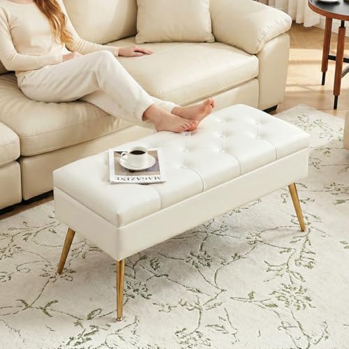 snowdrop 31.5" storage bench – white upholstered end on a desk or shelf