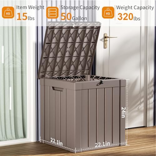 patiozen 50 gallon resin deck box, lockable patio, side view