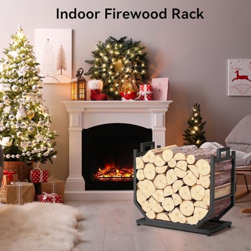 firewood rack, indoor/outdoor firewood holder with firewood carrier, close-up detail