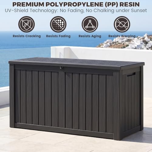 outdoor storage box, 180 gallon waterproof deck box, side view