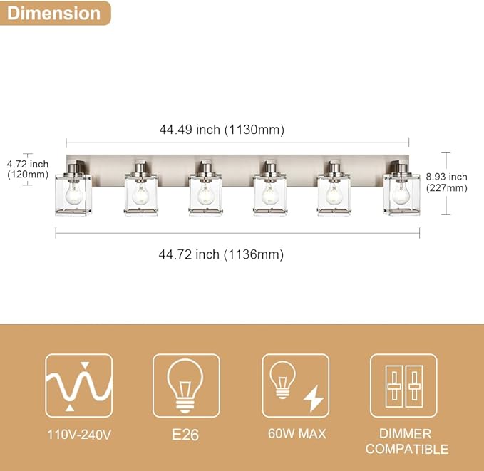 WINSHEN 6-Lights Brushed Nickel Bathroom Light Fixture Over Mirror, Modern Wall - Image 5