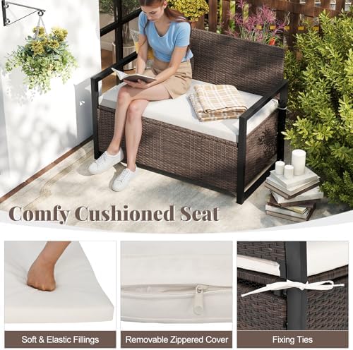relax4life wicker rattan outdoor storage loveseat bench mix showing dimensions
