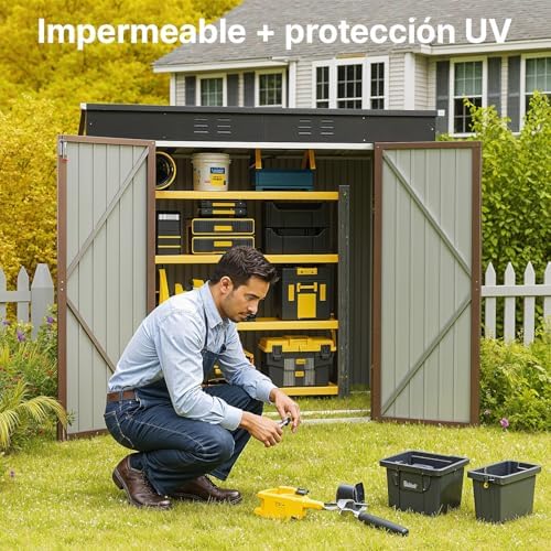 metal garden shed, 2 lockable doors, ventilated, for, side view