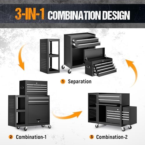 8-drawer rolling tool chest,3-in-1 tool box on wheels on a desk or shelf