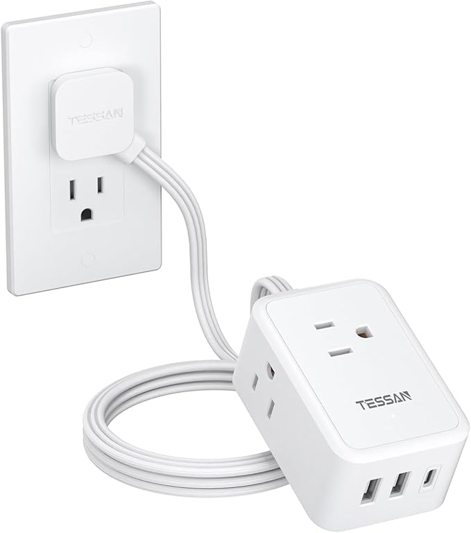 TESSAN Cruise Essentials, Flat Plug Power Strip, 5 Ft Extension Cord by TESSAN