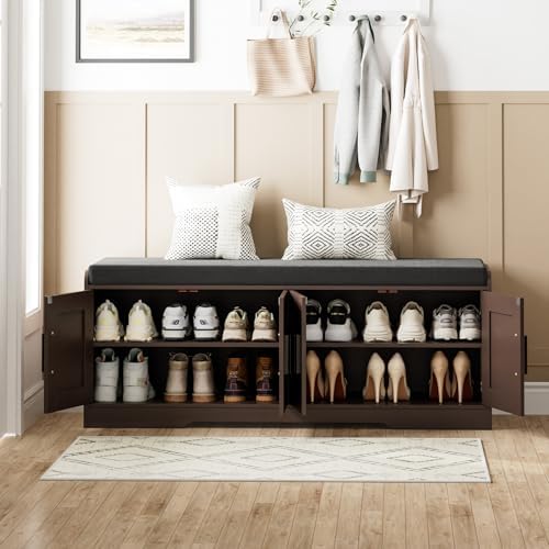 homleke shoe storage bench, 4 doors & thickened, side view