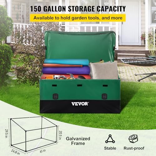 vevor outdoor storage box, 150 gallon waterproof pe, side view