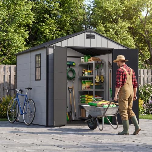 patiowell 8x8 ft plastic outdoor storage shed with, close-up detail