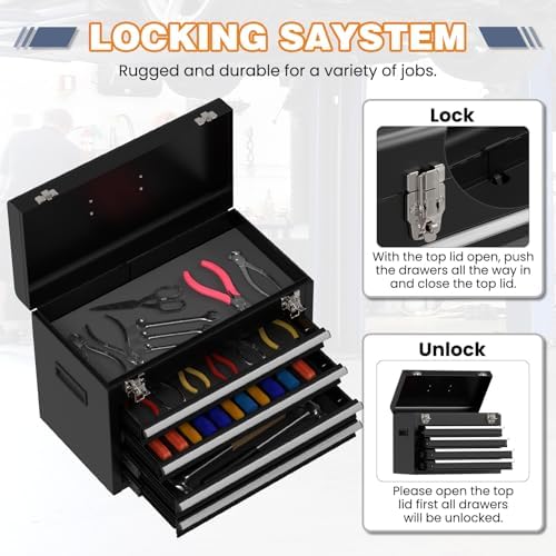 tool chest, 5-drawer rolling tool chest with detachable on a desk or shelf