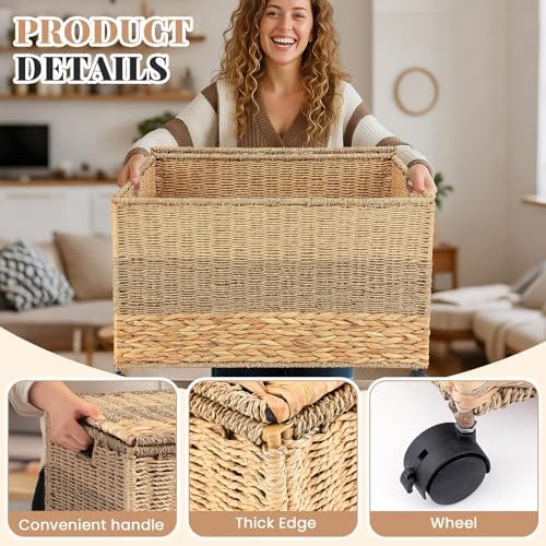 cinnvoice 42.3 gallon/160 l wicker storage trunk basket, close-up detail
