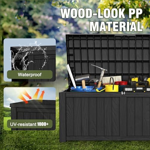outdoor storage box 150 gal waterproof deck box, side view