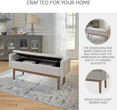 signature design by ashley upholstered bench with storage showing dimensions