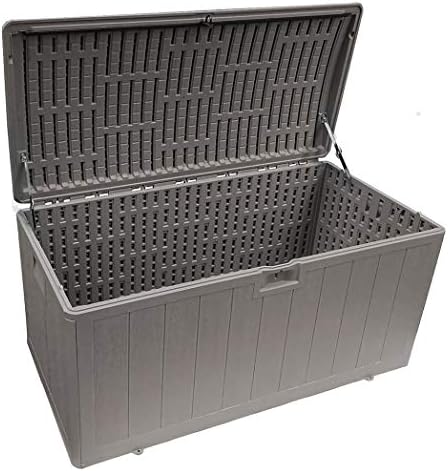 plastic development group outdoor deck box, soft close on a desk or shelf