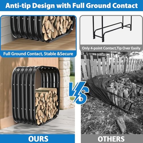 49in firewood rack with cover roof, waterproof heavy showing dimensions