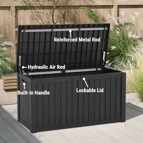 mars villa 180 gallon outdoor storage box, deck, side view