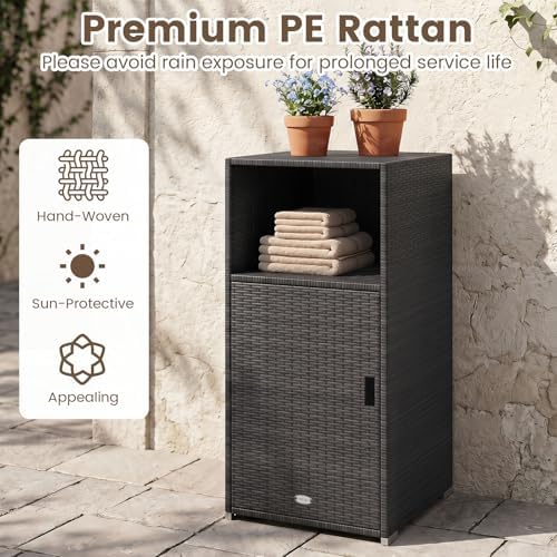 tangkula rattan outdoor storage cabinet with 3 storage, side view