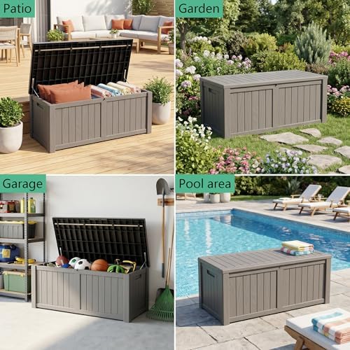 148 gallon resin deck box - outdoor storage, side view