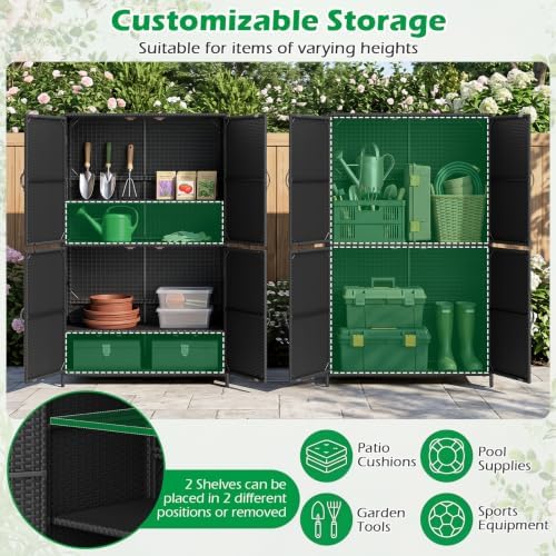 tangkula rattan outdoor storage cabinet, patiojoy outdoor cabinet, close-up detail