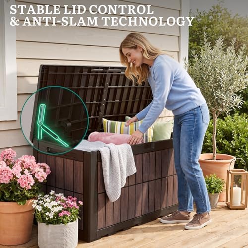 yitahome 134 gallon large deck box showing dimensions