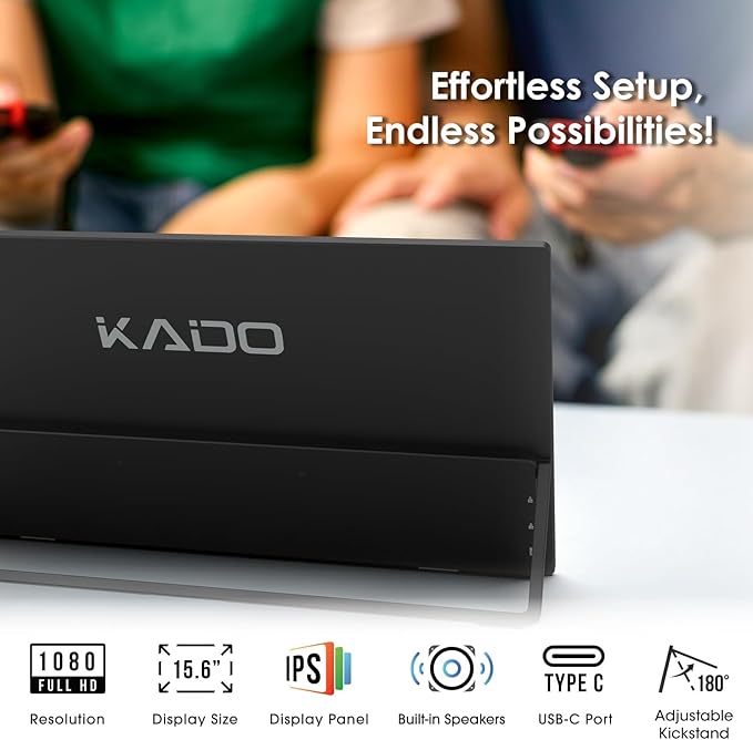 Kado Portable Monitor 15.6-Inch FHD 1080p, 45W Reverse Charging USB-C mini-HDMI - Image 2
