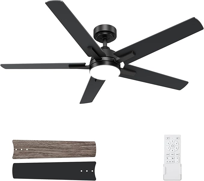 SODSEA Ceiling Fans with Lights, 52 Inch Black Ceiling Fan with Light and by SODSEA