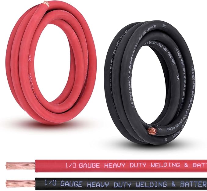 Shirbly 1/0 Gauge Battery Cable, 10FT Red + 10FT Black 1/0 AWG Pure Copper Wire by Shirbly
