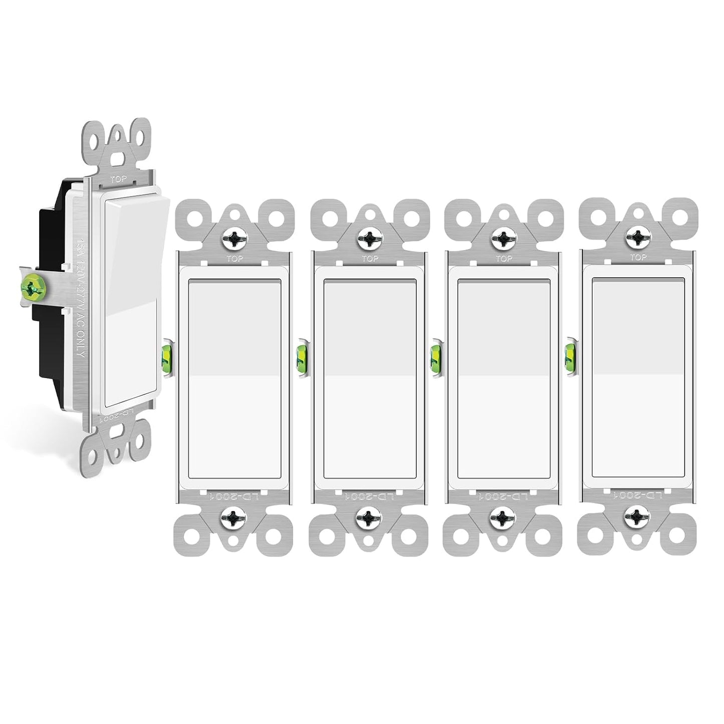 Greencycle Lights Switches Rocker,5Pack 15 Amp Single Pole Lights Switches White,SP Paddle Light Switch,120V-277V AC,On/Off Wall Switch,Residential/Commercial Grade,Home & Office,UL Listed