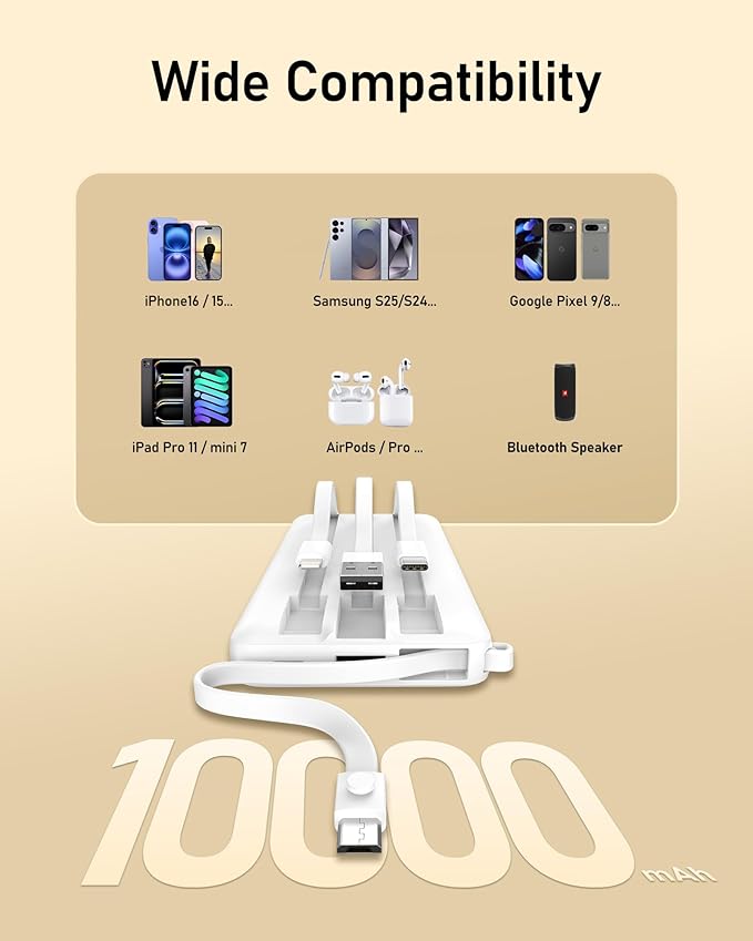 VEEKTOMX Portable Charger Built-in Cables, 10000mAh Power Bank - Image 5