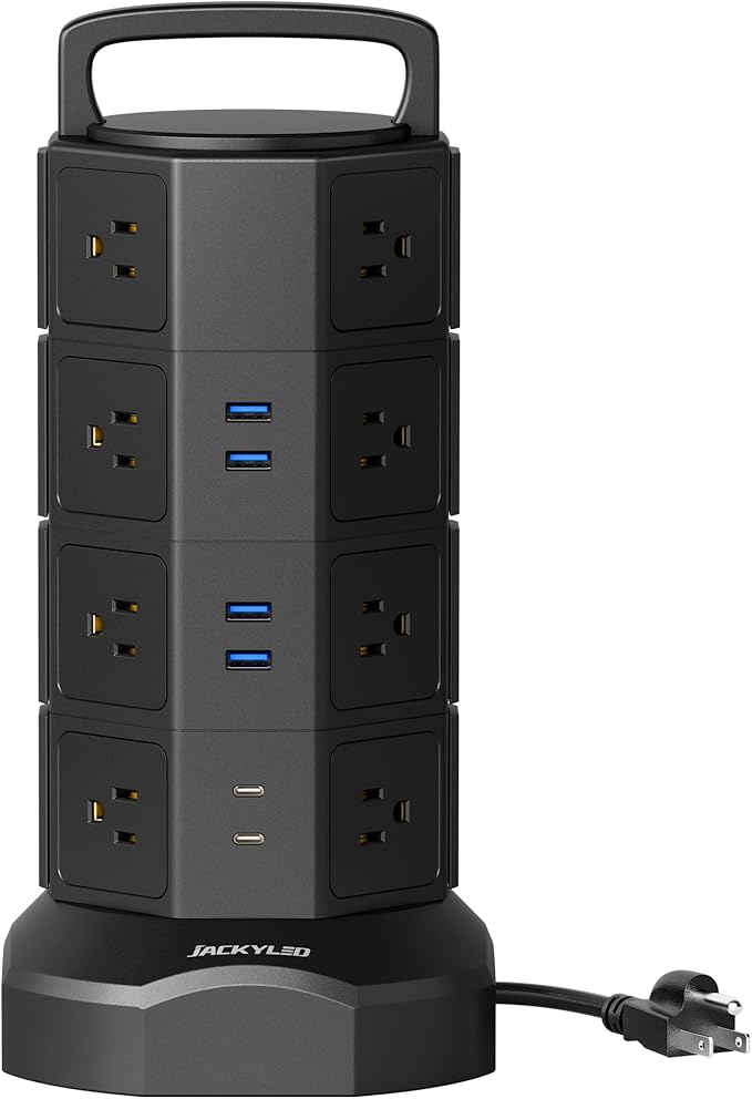 Power Strip Tower Surge Protector, JACKYLED 16 Outlets 6 USB Charging Station by JACKYLED
