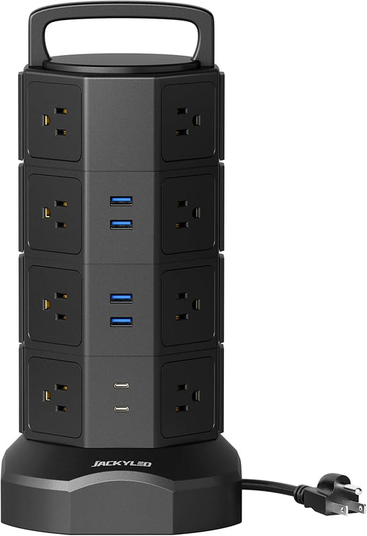 Power Strip Tower Surge Protector, JACKYLED 16 Outlets 6 USB Charging Station by JACKYLED