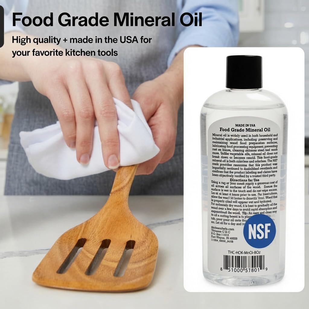 Thirteen Chefs Mineral Oil - 8 oz Food Grade Conditioner for Wood Cutting Board, Countertop & Butcher Block, Lubricant for Knife or Meat Grinder - Safe USP Finish on Marble, Soapstone