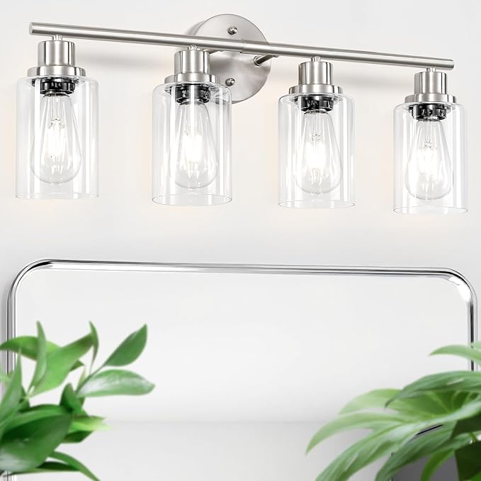 Guliaofo 4-Light Nickel Bathroom Light Fixtures, E26 Modern Vanity Lights - Image 7
