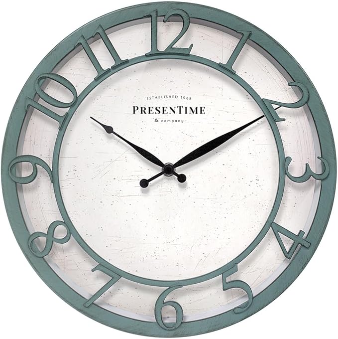 Presentime & Co 13" Farmhouse Series Wall Clock, Shiplap Style, Silent No by Presentime